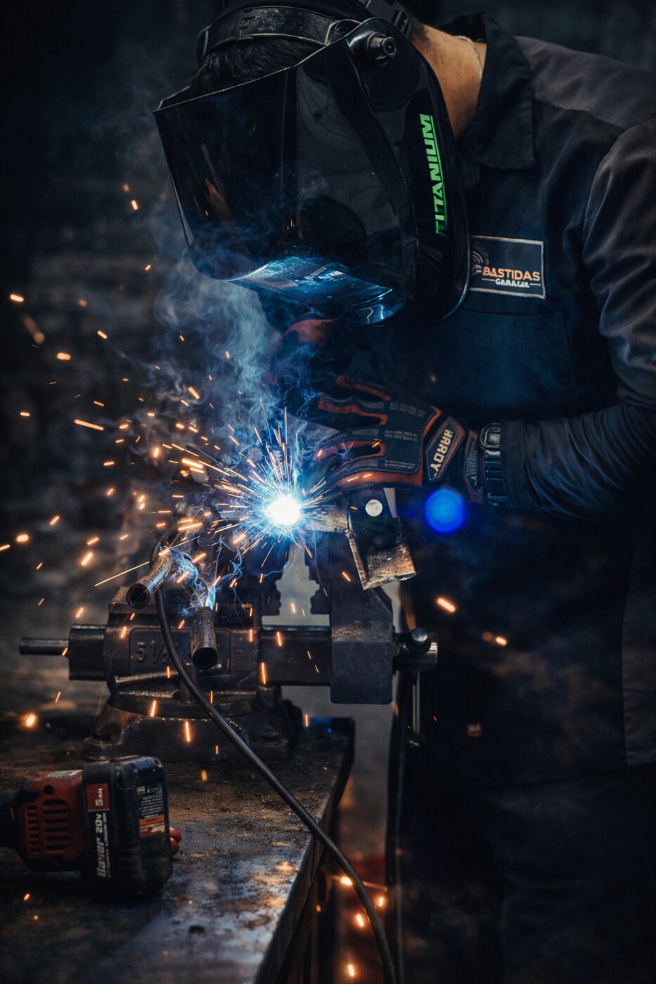 Technician welding in the shop